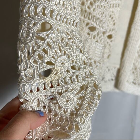 Adam Lippes Cream Open Lace Lined Cardigan Jacket Size 4 - Picture 4 of 6